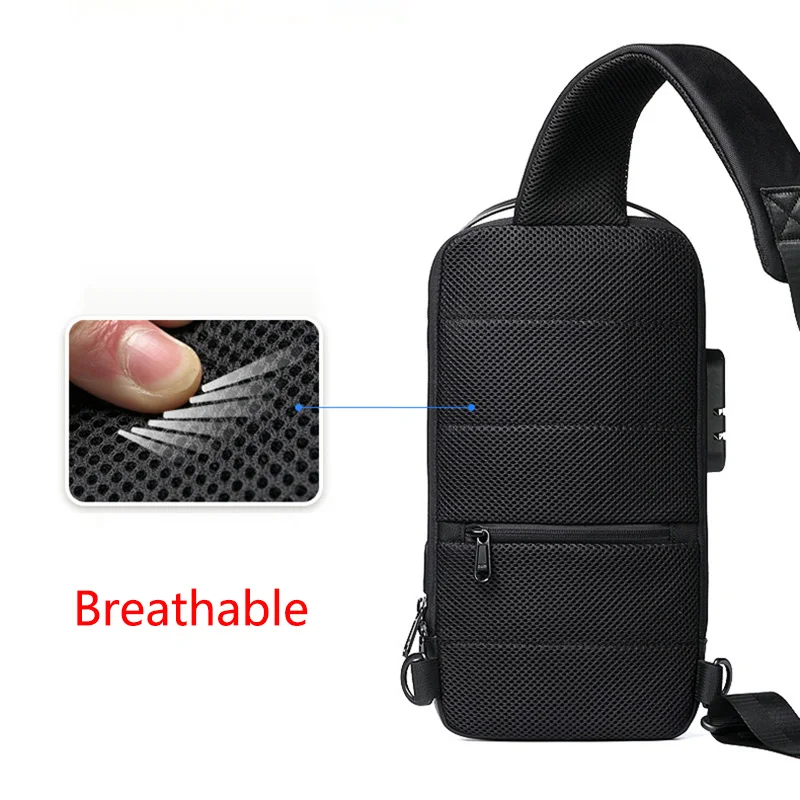 Men Sling Backpack Rucksack Crossbody Bag with USB Charge Port Anti-theft Travel Male Motorcycle Rider Side Shoulder Chest Bags