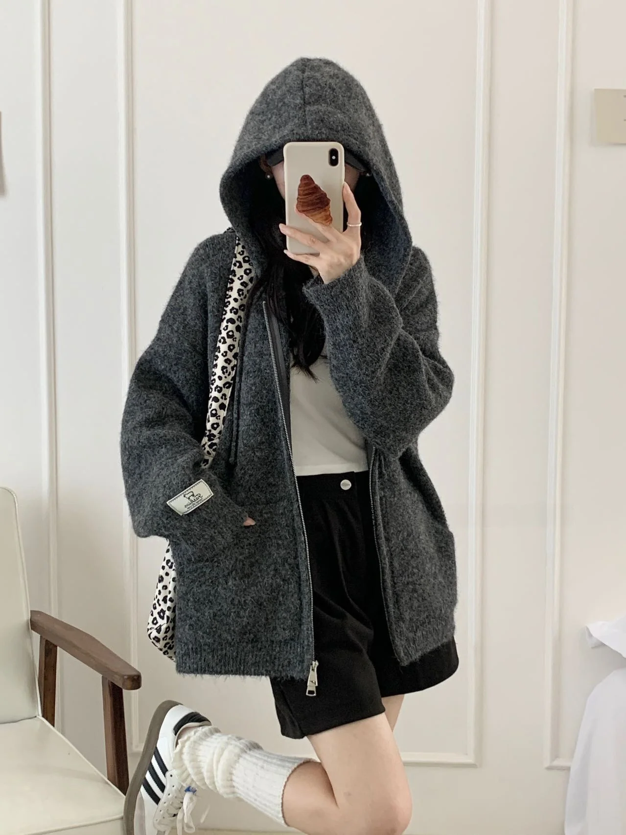 Laid-ba Sle Damen-Strickjacke mit Kapuze und Reißverschluss, verdickte Oberbekleidung, lässiger Freizeit-Mantel aus Kamelhaar