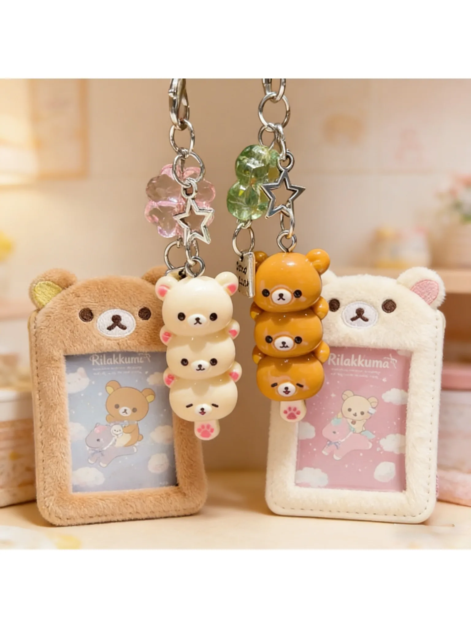 Etui na karty Rilakkuma, ochronne etui na zdjęcia, pluszowy breloczek z kreskówki anime, miękki brelok do kluczy, zawieszka do torby, akcesorium do kluczy na prezenty. (Card Holder B) — Zdjęcie 2 z 2