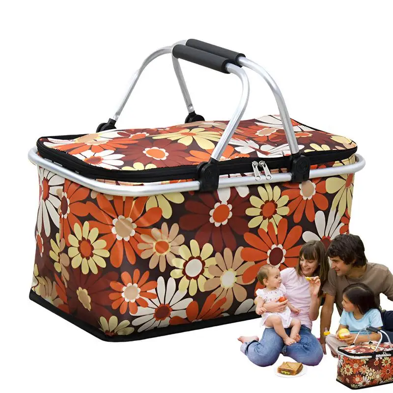 

Insulated Picnic Baskets 30L Portable Folding Cooler Bag With Handles Picnic Bag For Hot Or Cold Food Beach Bag Reusable Bags