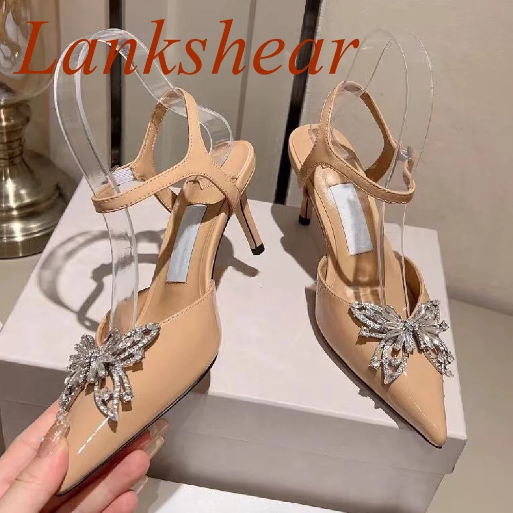 Butterfly Knot Crystal Bling Women Pumps Shallow Stiletto Heels Slingback Buckle Strap Fashion Sexy Women Shoe 2024 New Arrivals