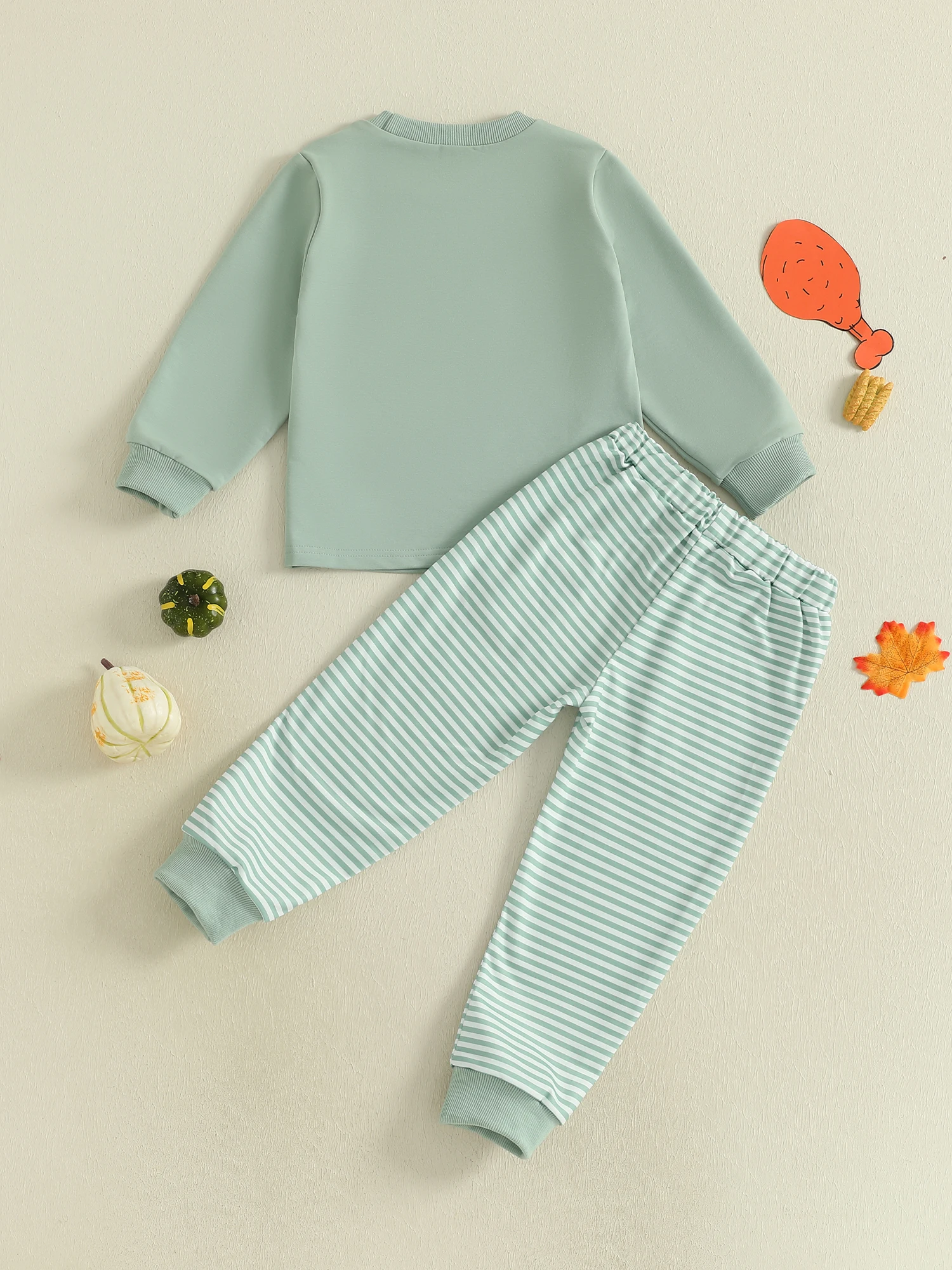 

Baby Boys Thanksgiving Outfit Set Turkey Embroidered Long Sleeve Shirt with Striped Pants 2 Piece Clothing Ensemble