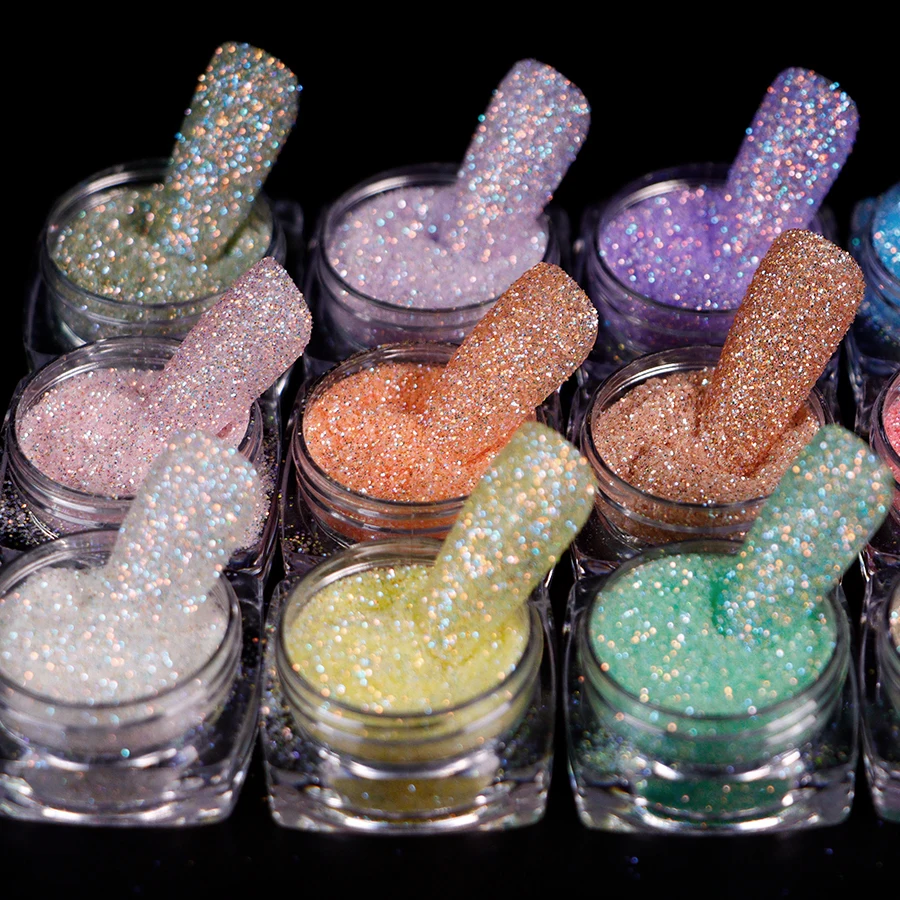 12 Box Iridescent Glitter Sugar Nail Art Powder Sparkly Candy Sweater Effect Chrome Pigment Dust for DIY Manicure Decoration