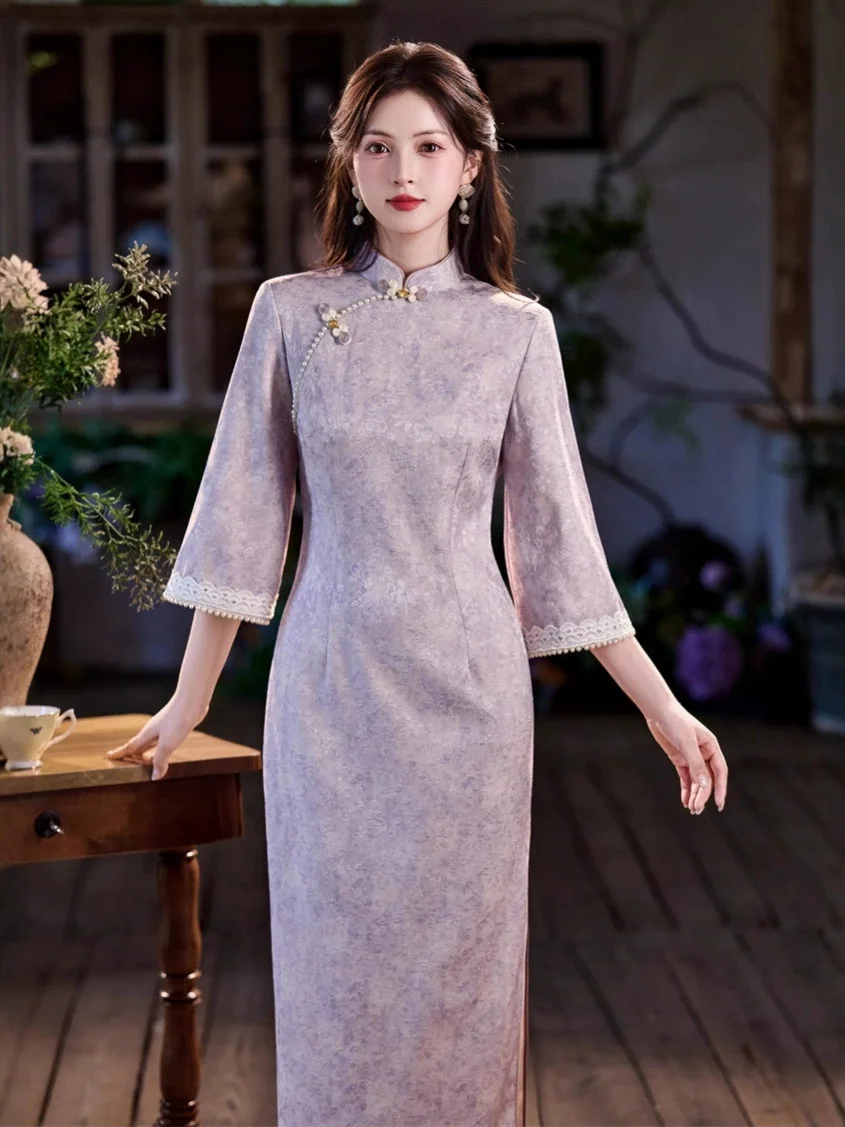 

Print Flower Long Qipao New Chinese Style Traditional Dress Elegant Vintage Novelty Cheongsam Big Size 3XL Oriental Vestidos