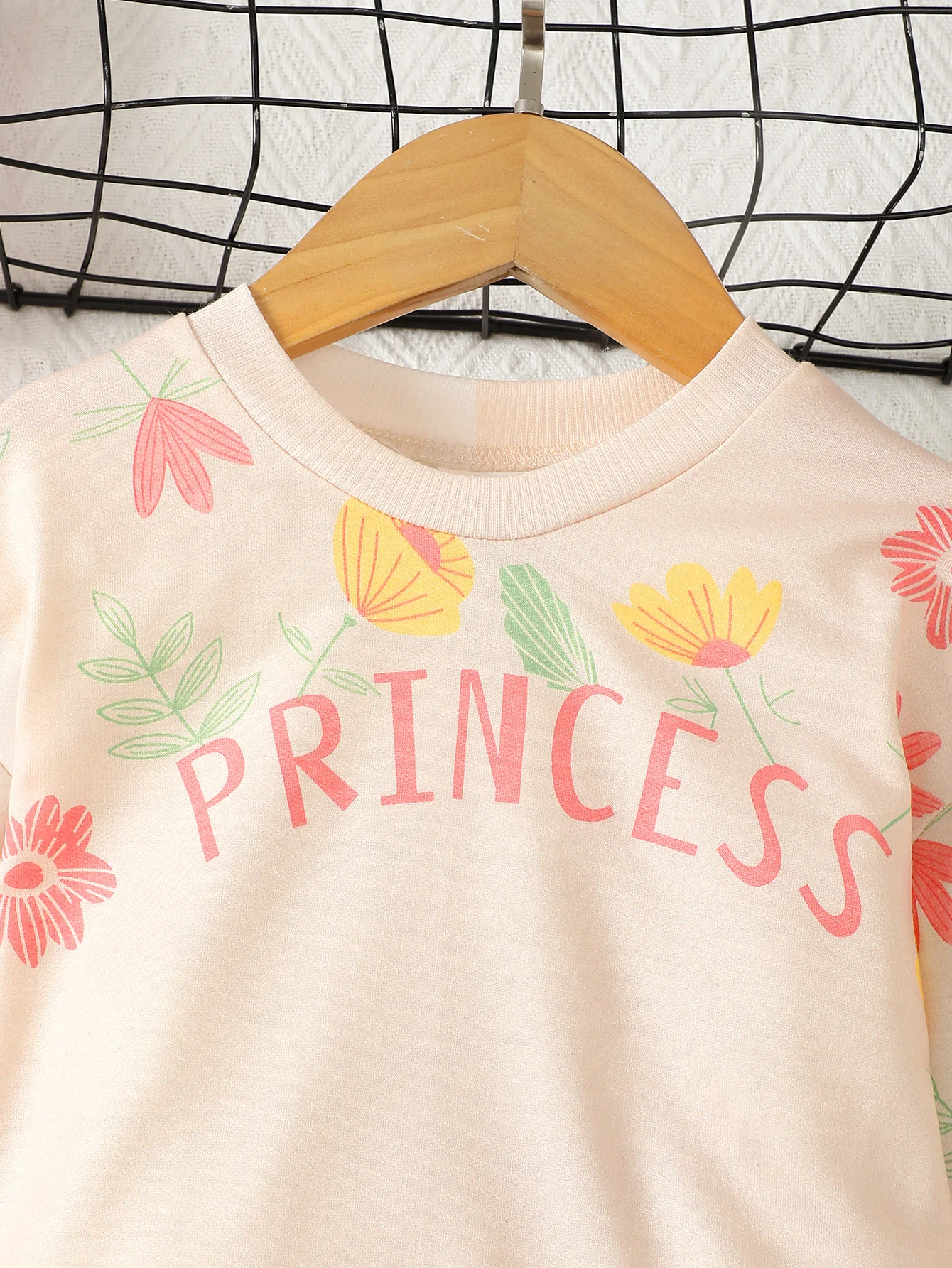 4-7 سنوات الفتيات الخريف هوديي جولة الرقبة زهرة رسالة مطبوعة طويلة الأكمام عارضة أعلى للأطفال والفتيات الملابس #3