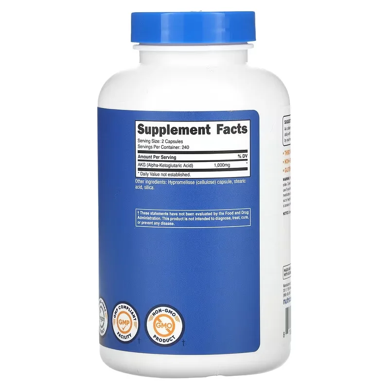 AKG Alpha-Ketoglutarate 500mg Capsules - 240 Count Supplement for Fitness and Health