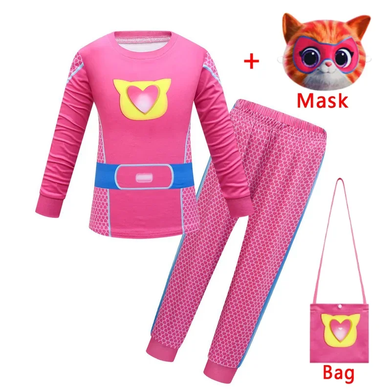 New Baby Girls Autumn Super Kitties Cosplay Costume Kids Halloween Christmas Birthday Party Children Role-playing Cute Pajamas