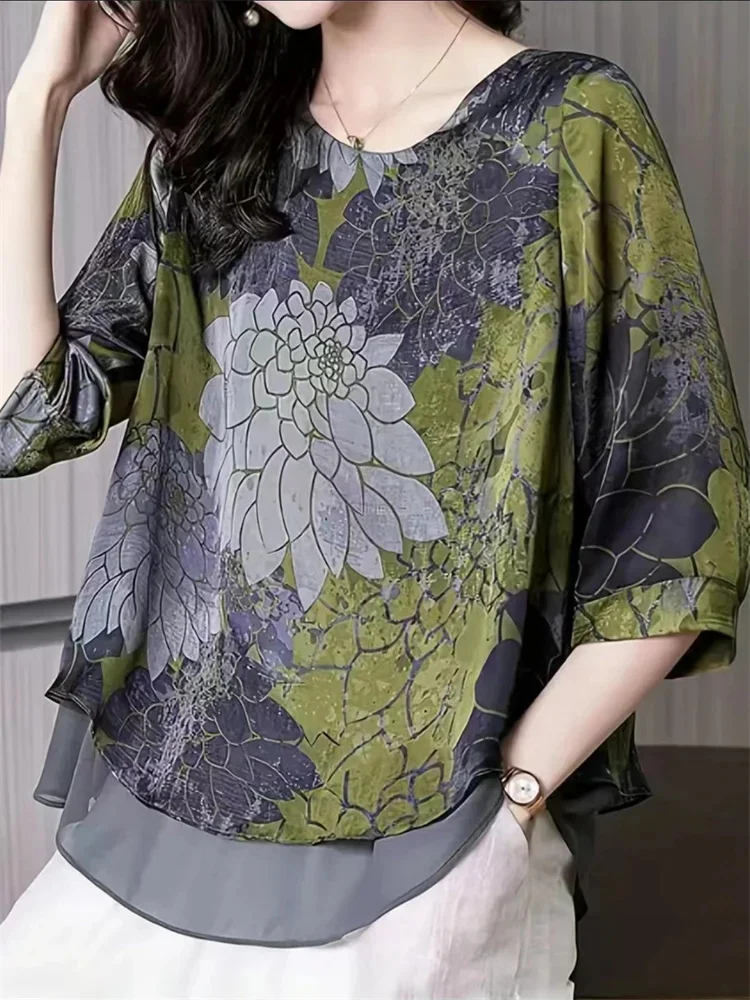 Women Summer Style Blouses Shirts Lady Casual Half Sleeve O-Neck Chiffon blouse Tops