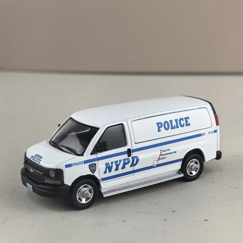 다이캐스트 1:64 스케일 쉐보레 NYPD 밴 페인트 경찰 자동차 합금 자동차 모델 소장 장난감 선물 기념품 디스플레이 장식품