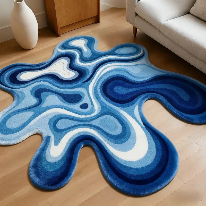 Topographic Contour Lines Gradient Color Floor Mat Flannel Rug Soft Decorative Carpet for Bedroom Living Room Lounge Home Decor