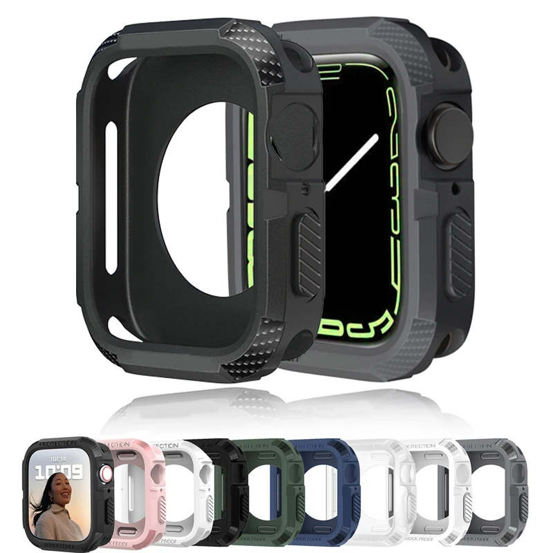 Rugged Case For Apple Watch 46mm 40/44mm 41/45mm 38/42mm iWatch 10 9 8 7 SE 6 4 Accessorie TPU Shockproof Protector Bumper Cover