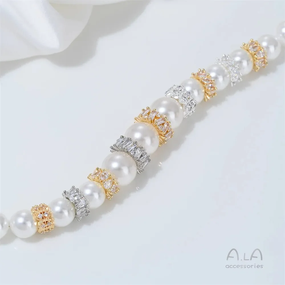 T375 14K Gold-plated Silver Large-hole Spacer Beads Accessory Spacer String Pearl Crystal Bracelet Handmade Diy Jewelry Material