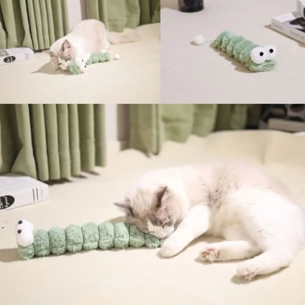 Juguete para gatos con diseño de oruga suave, juguete interactivo con hierba gatera para masticar, duradero, para aliviar el aburrimiento, para juego autónomo, suministros para la dentición de gatos.