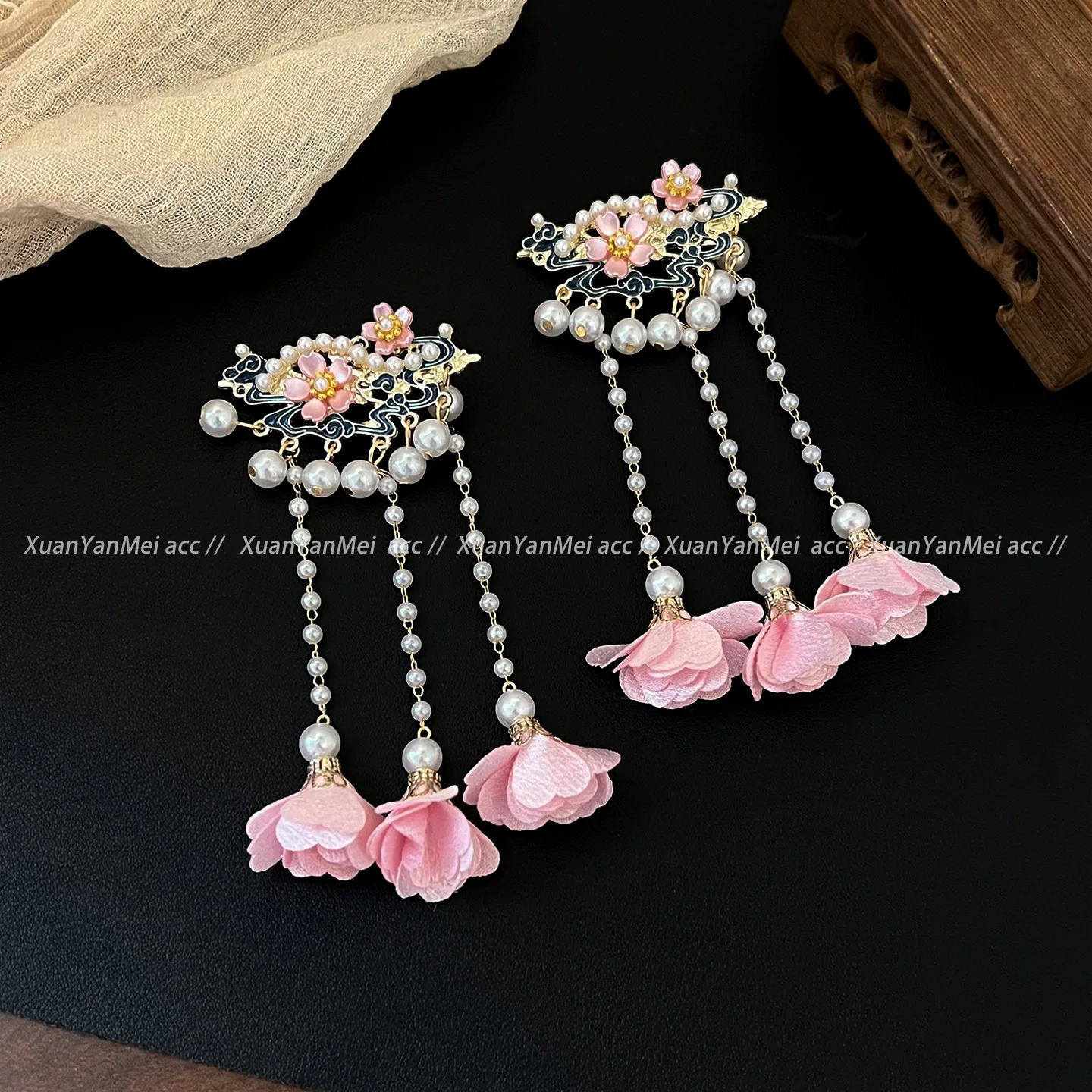 1 Paar Vintage-Haarspangen, trendige handgefertigte Haarnadeln mit Blumenquasten, Hanfu-Kleid, exquisite Kopfbedeckungen, eleganter Schmuck, Haar-Accessoires – Detail 11