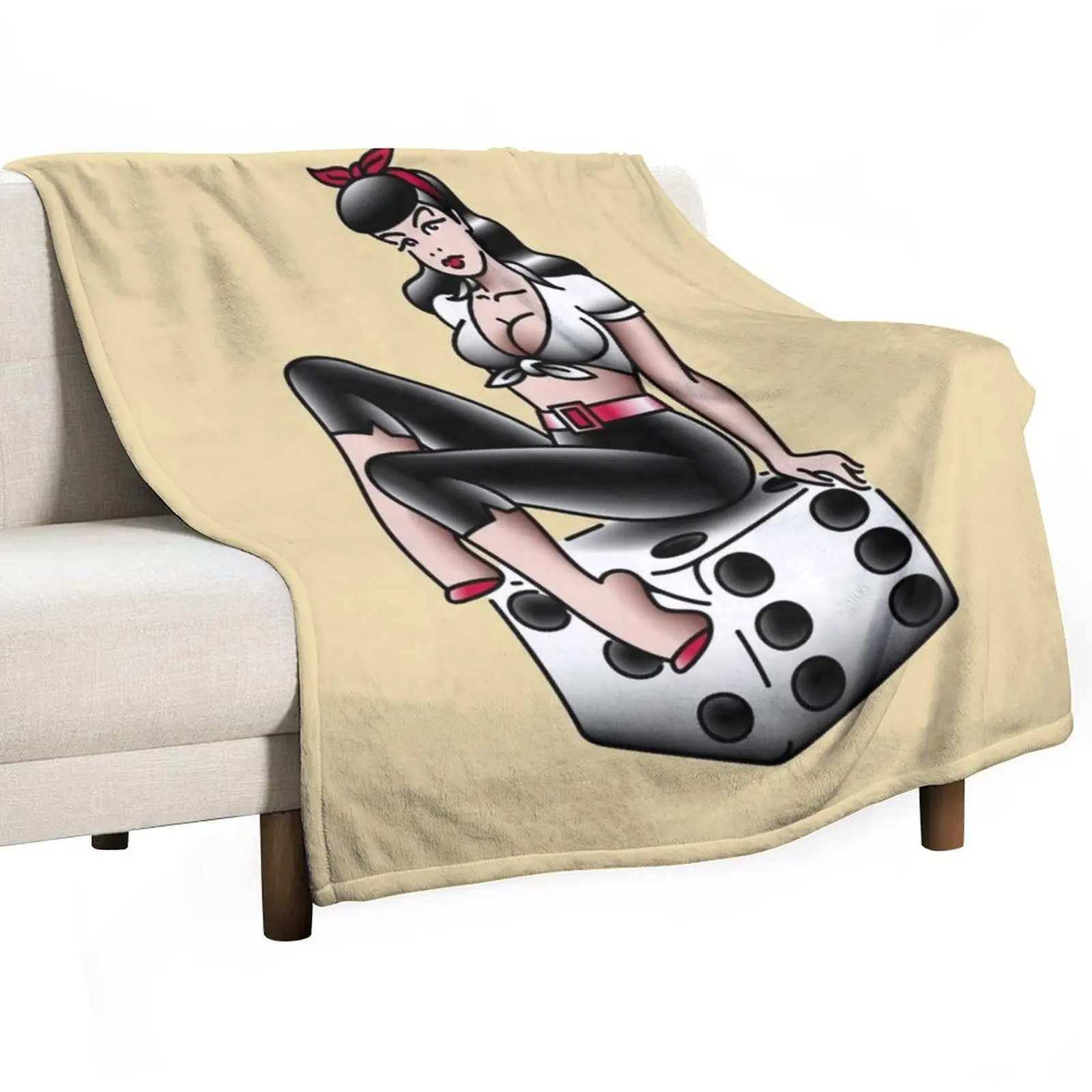 Salty-Dog American traditional lowbrow rockabilly pin-up gal Throw Blanket Bed Softest Retros blankets and throws Blankets