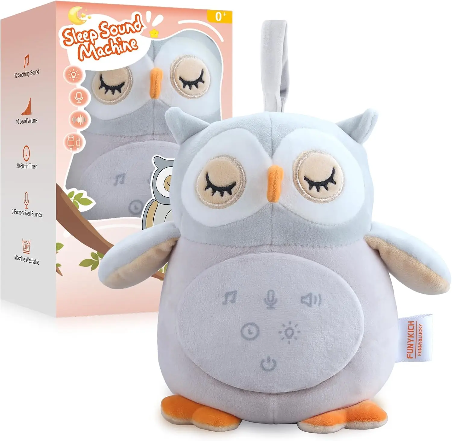 

Owl Baby Sound Machine with Red Light, Rechargeable Baby Sleep Soother, 12 Soothing Sounds, Recording&Wireless Speaker, Timer