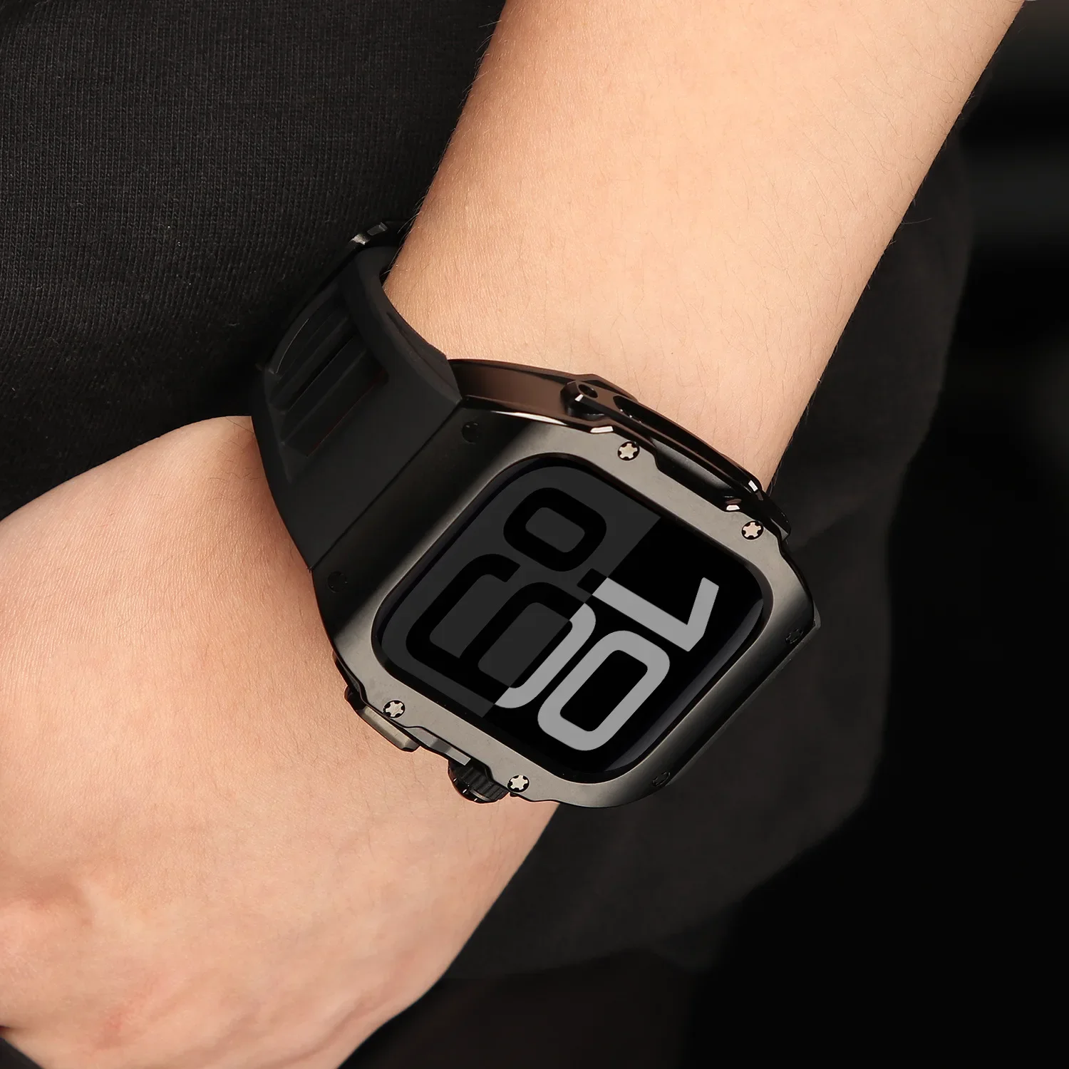 Kit di modifica di lusso per Apple Watch 10 46mm 42mm Custodia in acciaio inossidabile con fibbia a farfalla per Iwatch Ultra2 1 49mm Fluororubber