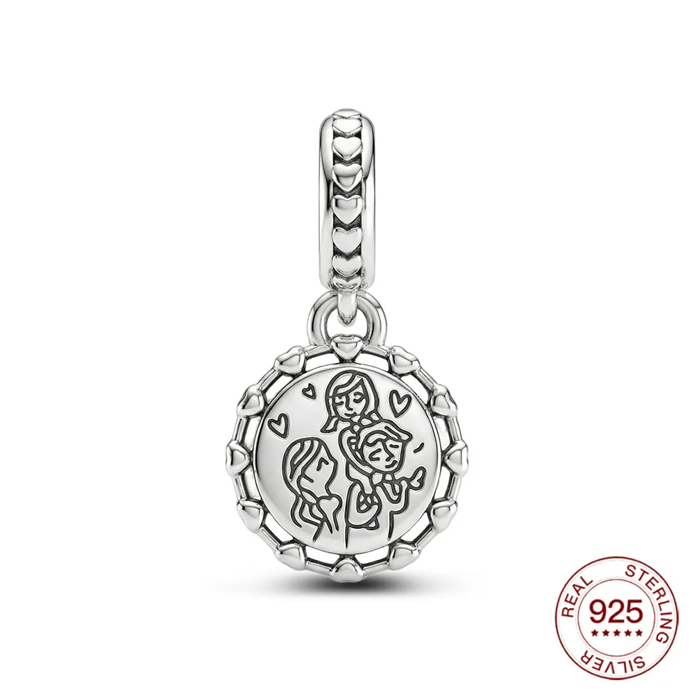 925 Sterling Silver Family Charm Engraved Parent-Child Design Fit Original Charm Bracelets Family Love Jewelry Gift For Women