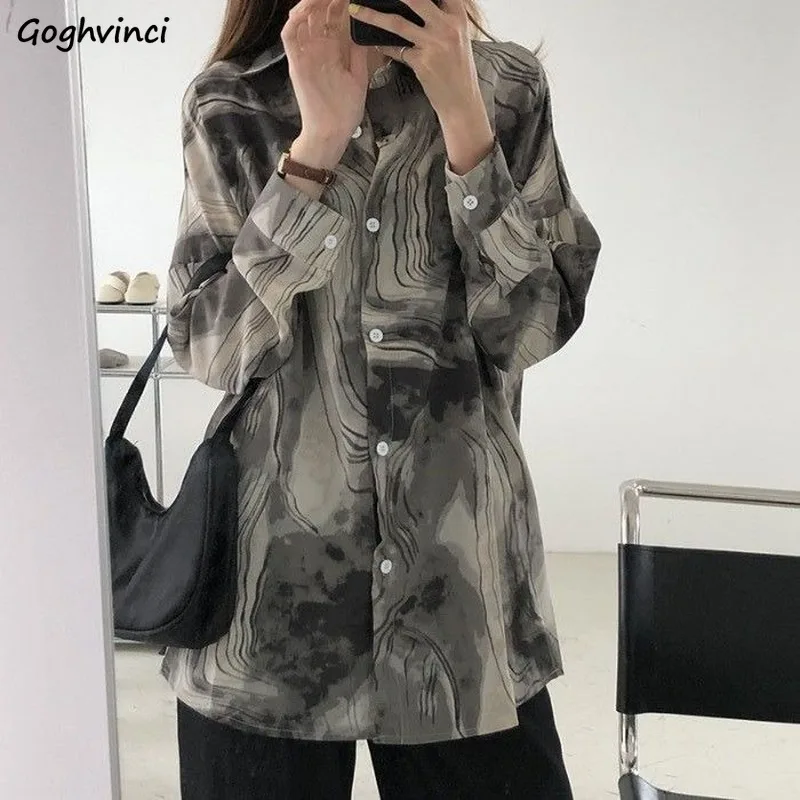 Women Shirts Vintage Loose Retro Long Sleeve Casual Blouses Spring Autumn Harajuku Popular High Street Bf All-match Top Ulzzang