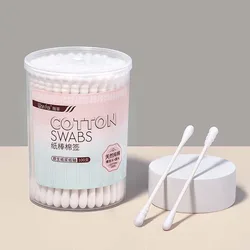Ear Pick Cleaner Double Head Cotton Swabs Makeup Tool Ear Cleaner Spoon Makeup Cotton Stick with Case Round Head Household