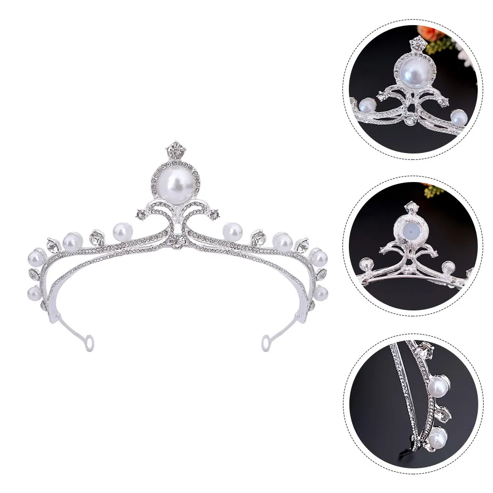 Bride Tiara for Women Rhinestone Pearl Decorated Crown Comfortable Lightweight Wedding Headpiece Party Birthday Celebration