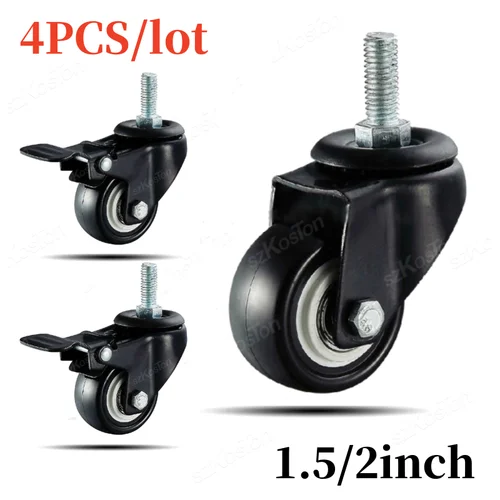 Imagen 1 del producto 4 uds/kit ruedas para muebles 1,5/2 pulgadas M8/M10 ruedas giratorias de vástago de rosca sin/con frenos mesa de centro de alta resistencia carrito de basura para sillas