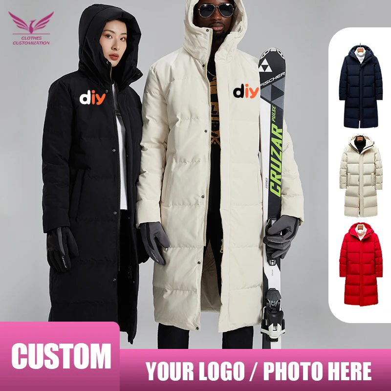 Custom Men Winter coats Long Sport Training Overcoat print logo outdoor waterproof Outrwear Warm down jacket Male winter coat