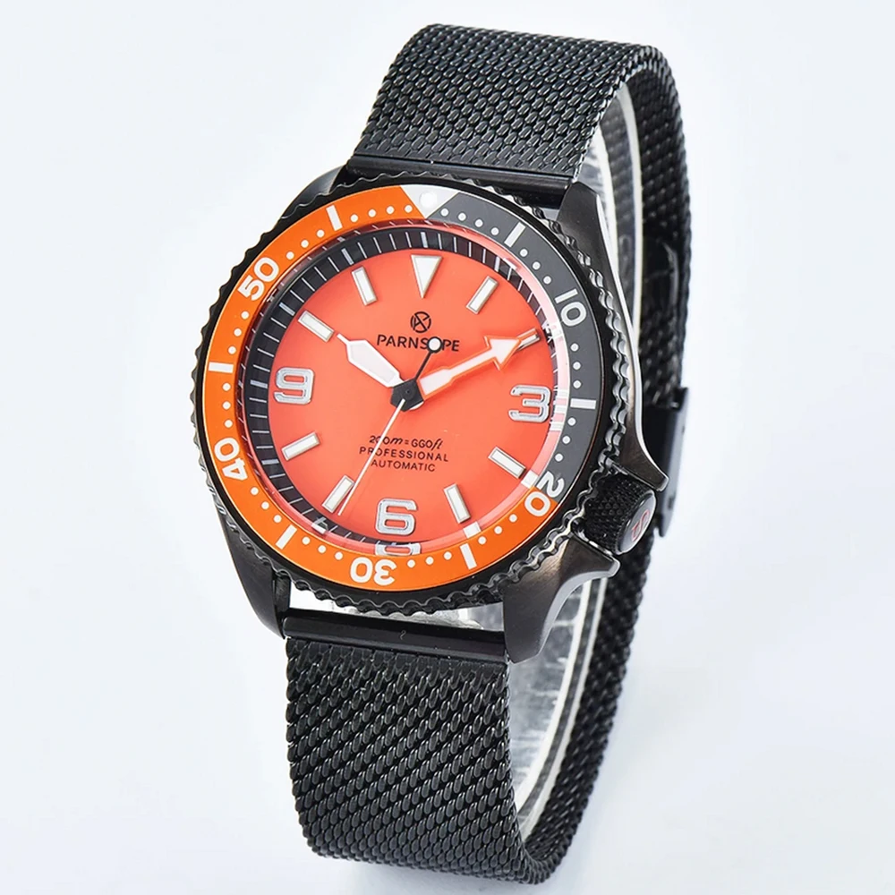 PARNSRPE 새로운 스타일 42mm NH35 자동 기계식 남성용 다이빙 손목시계 빛나는 방수 사파이어