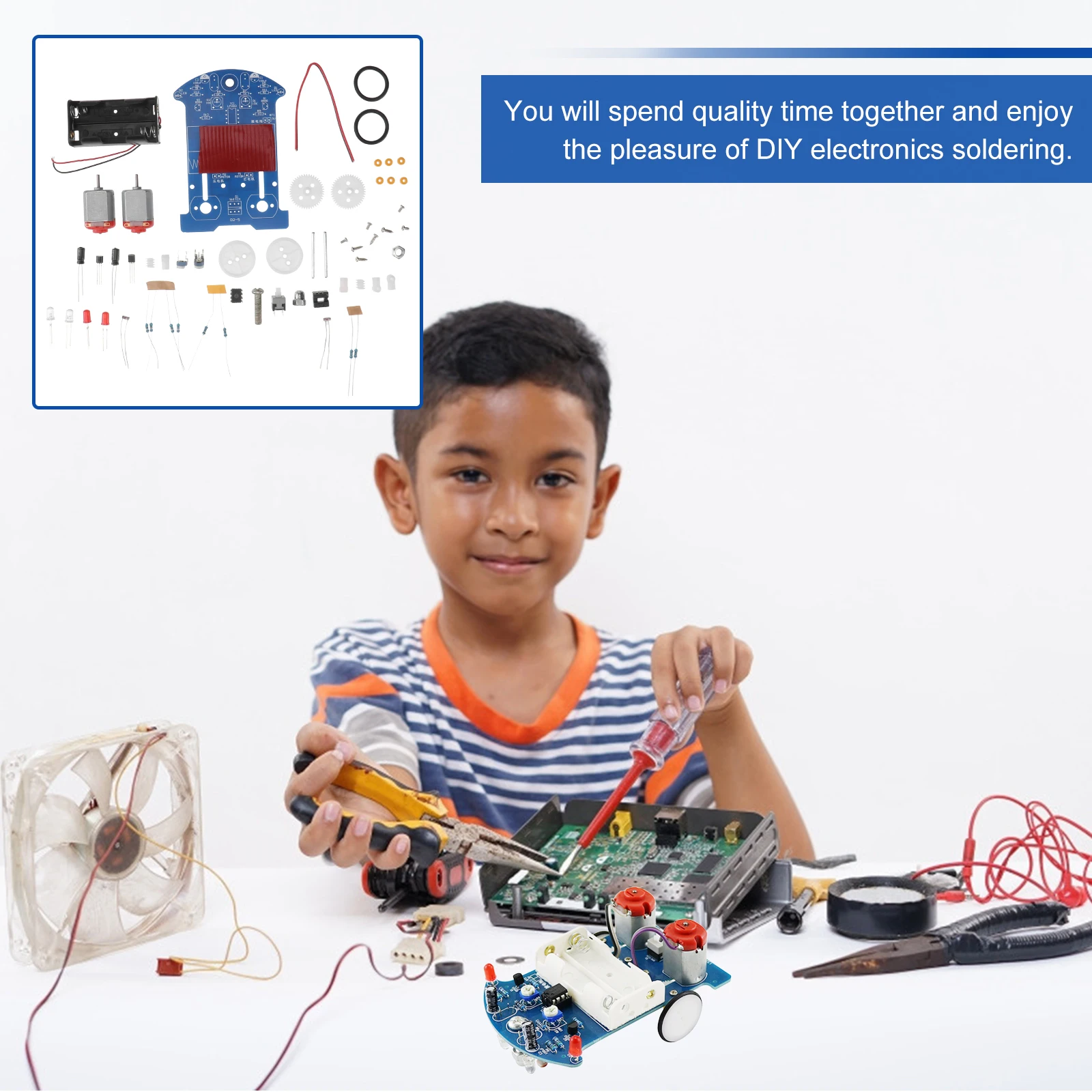 

1 set 1 Set Smart Robot Car Kit Diy Soldering Project Stem Education Line Tracking Sensor Electronic Motor Science Experiment