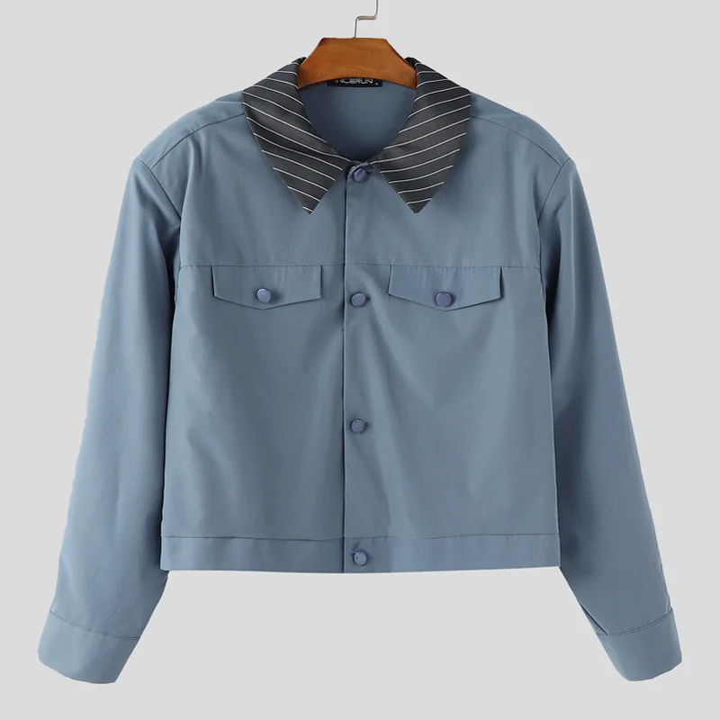 

INCERUN мужские куртки в стиле пэчворк с лацканами и длинными рукавами на пуговицах мужские укороченные пальто уличная одежда свободные модные повседневные тонкие куртки мужские S-5XL