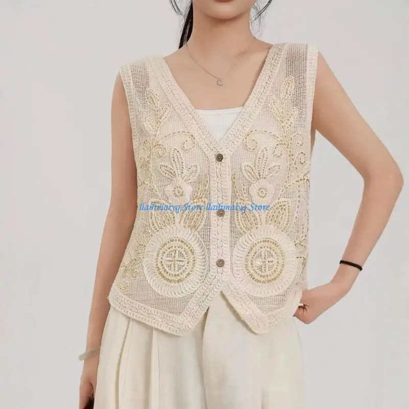 573B Womens Sleeveless Sweater Vest Button V Neck Knit Top Trendy Casual Summer Cardigan