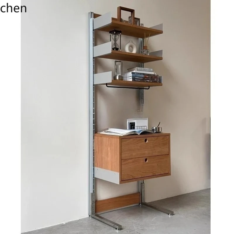 PYH Birch Wood Storage Rack Aluminum Profile Floor-standing Shelf Ocean Board Living Room Rack Display Shelf
