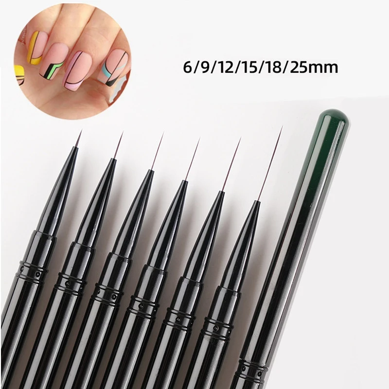 6/9/12/15/18/25mm カラーグラデーションメタルハンドルアートライナーDIYペイントブラシ 描画ラインストライプフラワーペイントペンUVジェルブラシ