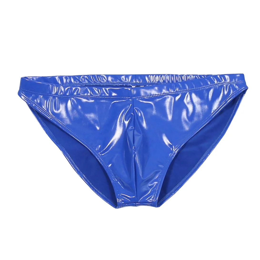 Sexy Package Hip Briefs Latex Underwear Bright PVC Faux Leather Panties Wear Erotic Underpants U Convex Bag Tight Undershorts