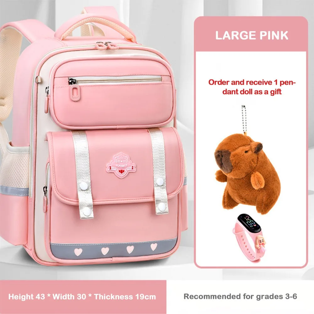 

Large Capacity Kids Backpack Anti Splash with Capybara Pendant Schoolbag Alleviate Burden Breathable Backpack for Students
