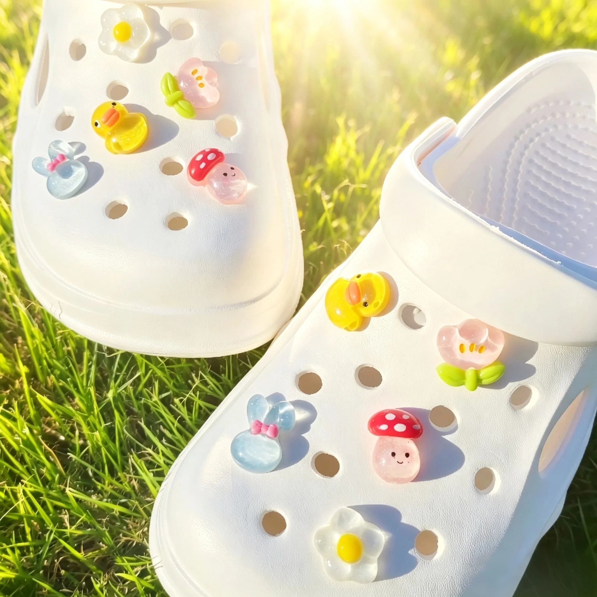 Cartoon Animal Plant Shoe Charms Cute Duck Mushroom Flower Ornaments For Hollow Clogs Hole Shoes DIY Footwear Decoration Gift