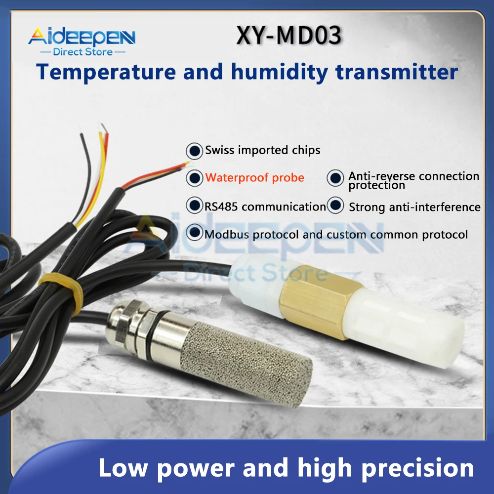 DC 5-28V XY-MD03 Temperature and Humidity Sensor Transmitter RS485 Collector Temperature and Humidity PE Waterproof Probe