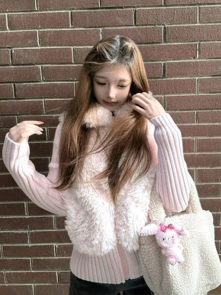 coreen-sle-rose-tricote-patchwork-fourrure-femmes-automne-hiver-design-sens-faux-deux-pieces-chaud-plu-jaet-ecologique