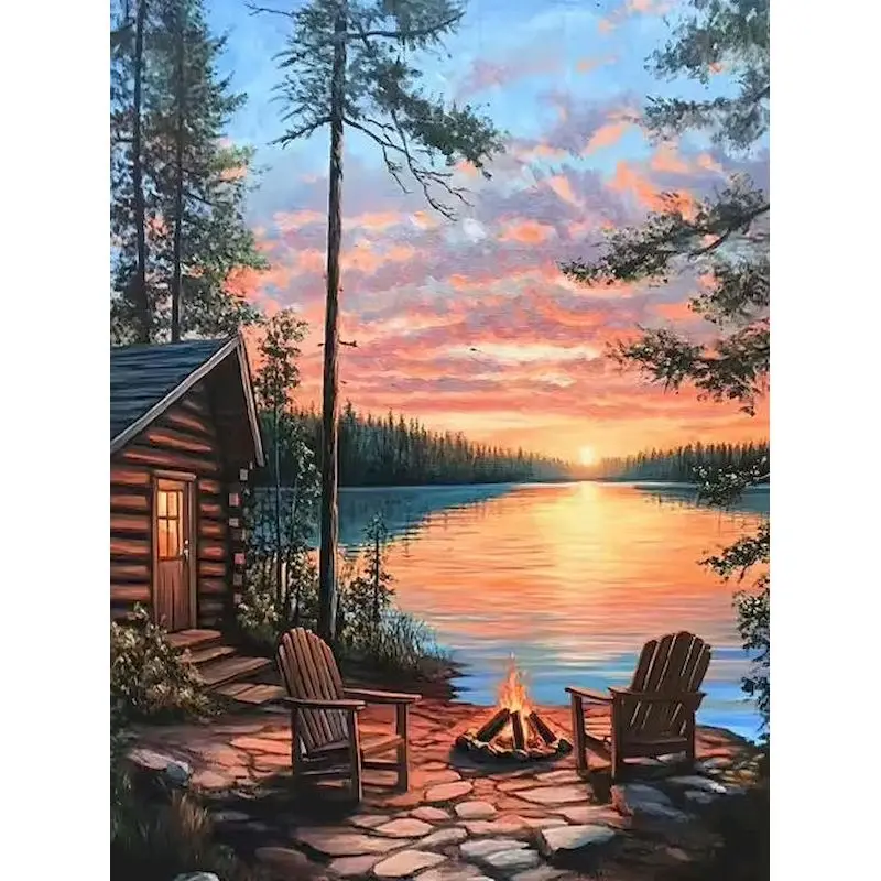 CHENISTORY Pintura al óleo por números, paisaje al atardecer, dibujo sobre lienzo, arte pintado a mano, kits de colorear por números, decoración del hogar DI