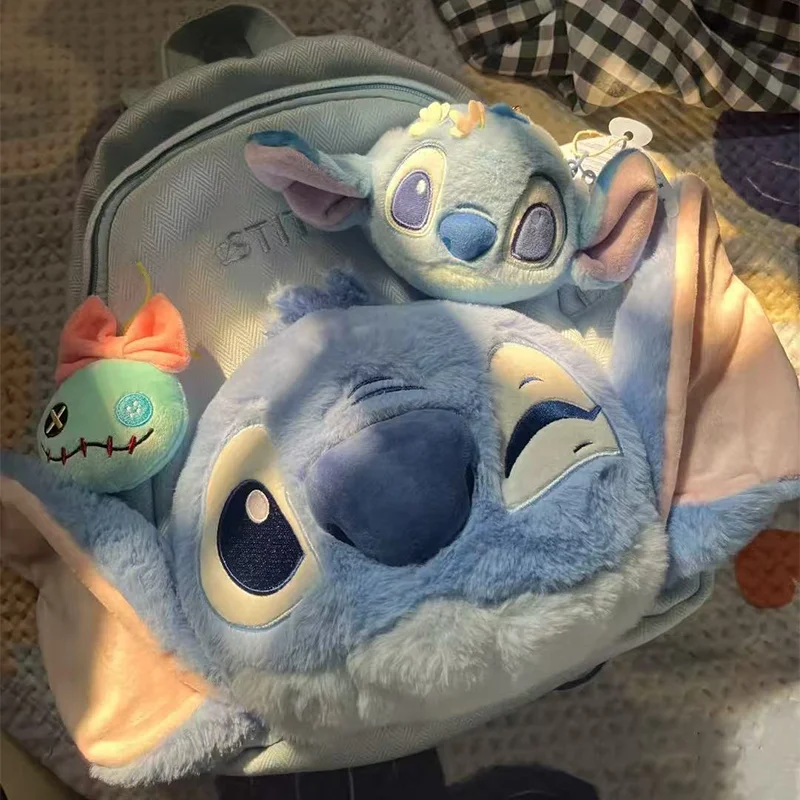 

New Stitch Kawaii Cartoon Plush Backpack Blue Funny Cartoon Large-Capacity Student Backpack Back-To-School Season