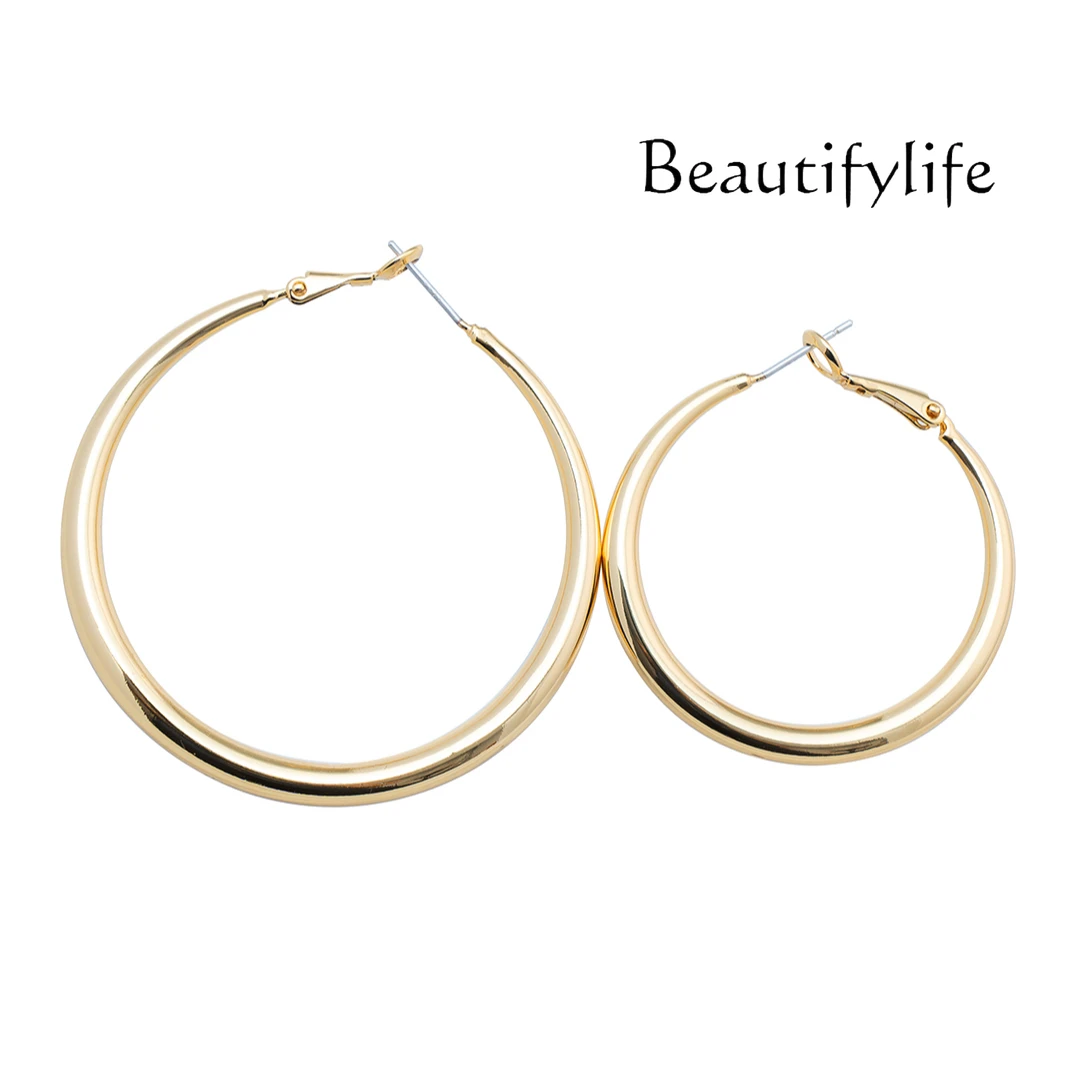 European and American exaggerated plain  clips without ear piercings  large circle earrings mosquito coil disc gold temperament