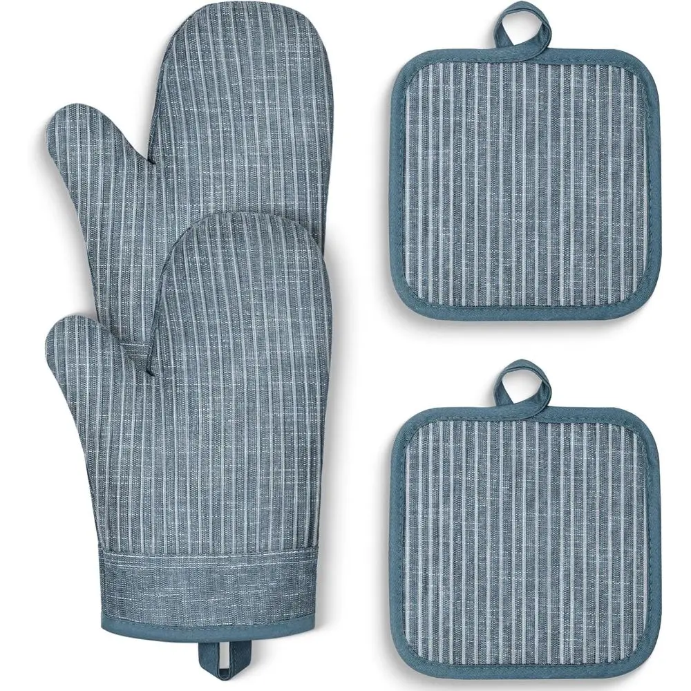 

Oven Mitts and Pot Holders, Silicone Oven Gloves, 500 Heat Resistant Mitts Sets, Non-Slip Silicone Textured Grip, Blue