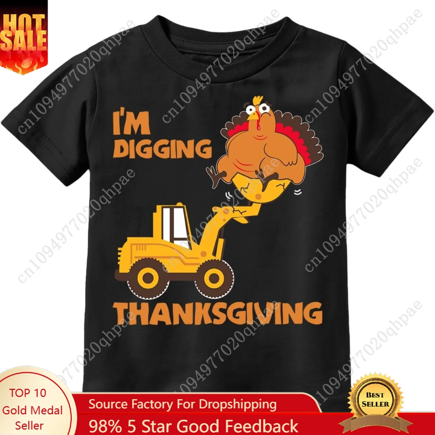 เสื้อยืดเด็ก Tstars I'm Digging Thanksgiving - เสื้อยืดลายรถแทรกเตอร์ไก่งวงสุดน่ารักสำหรับเด็กวัยหัดเดินทั้งชายและหญิง ชุดวันหยุด