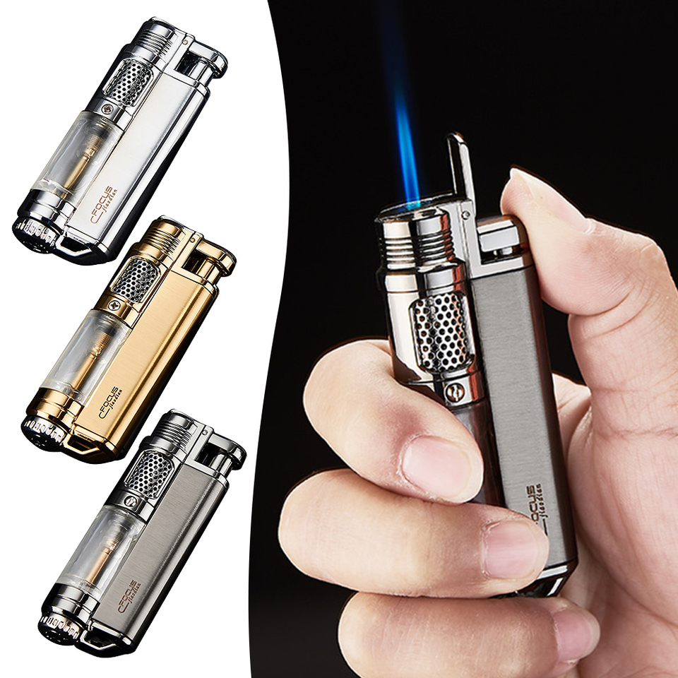  Windproof Blue Flames Butane Lighter Jet-Flame Torches Lighter Multipurpose Adjustables Lighters Present for Men 