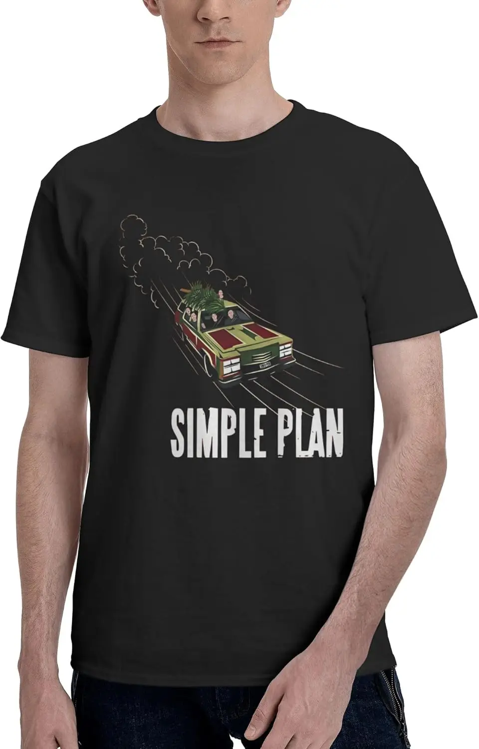 Simple Music Plan Men'S Cotton T-Shirt Classic Graphic Short Sleeve Top Moisture Wicking Tees Black