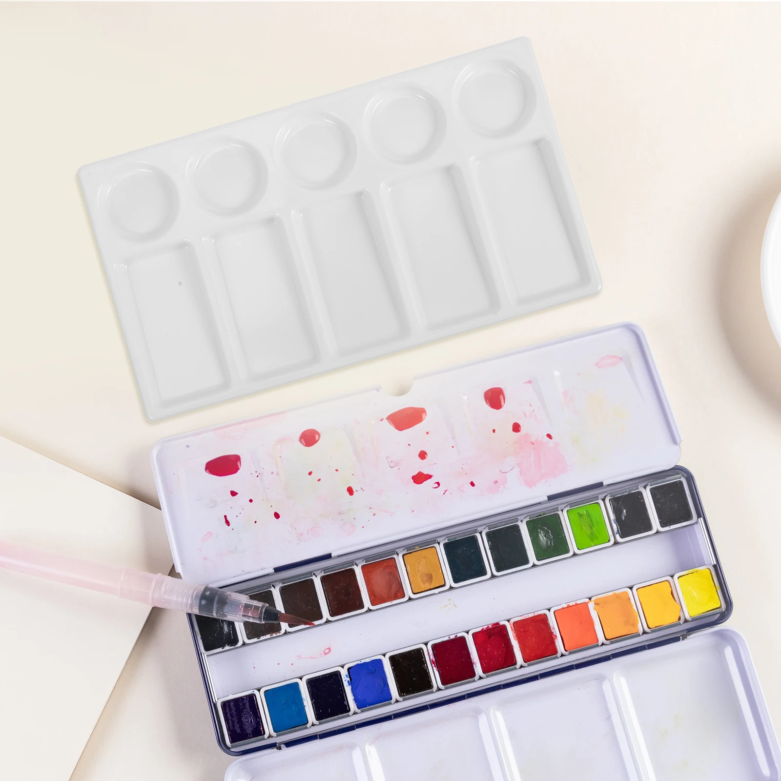 

10-Well Leak Proof Rectangular Paint Palette Thickened White Mixing Tray for Watercolor Gouache Artists Sketching Painting