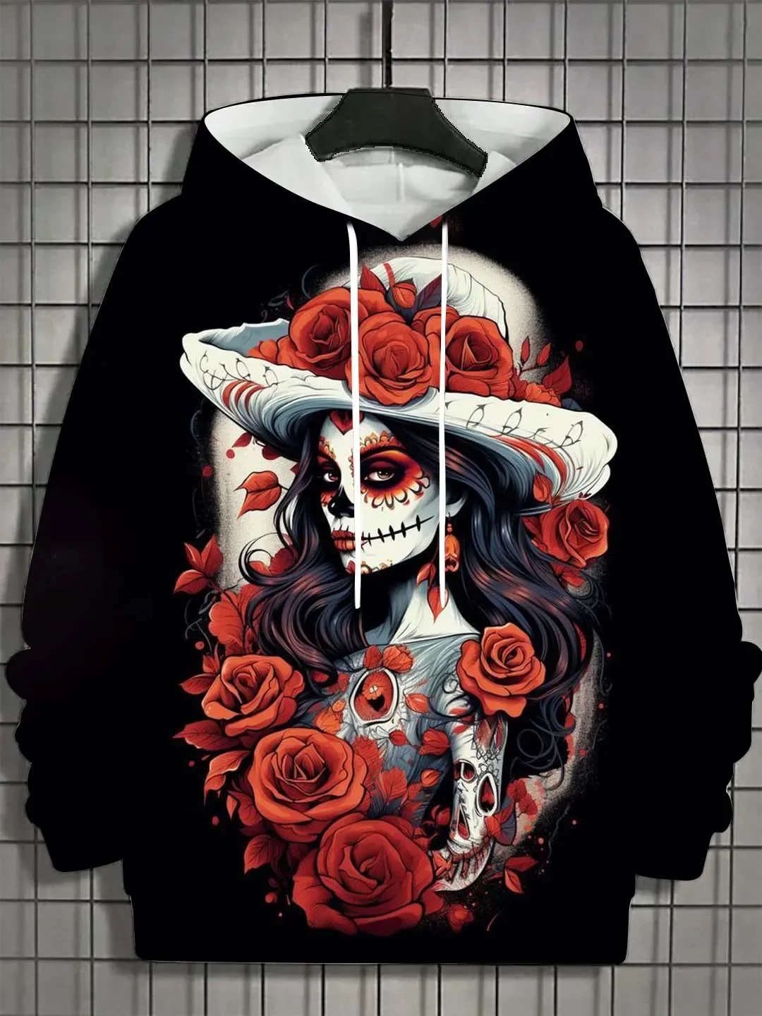 Modischer Damen-Hoodie für Mädchen, Herbst, Langarm, lässig, sexy Mädchenkleidung, Horror-Untoten-Schädel-Muster, Unisex-Oberteil – Detail 10