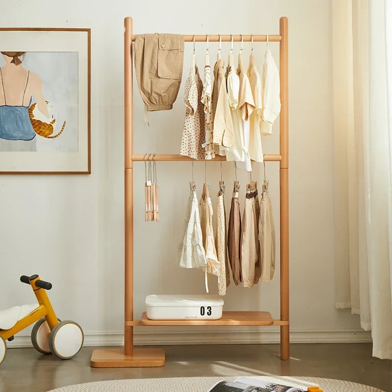 Modern Home Coat Rack Bedroom Floor Standing Coat Stand Japanese Solid Wood Children's Clothes Hanger Widening Base Storage Rack