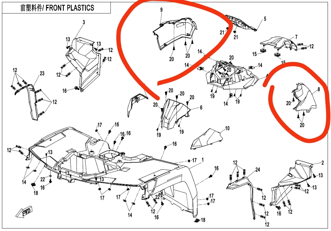 Cubierta para caja de aire izquierda o derecha, 1 piezas, CF1000AU /XF80-2A, código 9AWA-041034-0BM00/9AWA-041035-0BM00