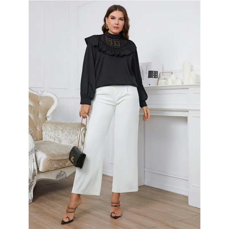 Faionable XL5XL المرأة بلوزة حجم كبير السيدات تي شيرت بلايز الشارع Sle اللون طويل Sve فضفاض صالح لباس غير رسمي